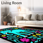 Vibrant Aqua Elephant Floral Garden Rug