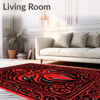 Crimson Red Skull Tribal Scrollwork Art Rug