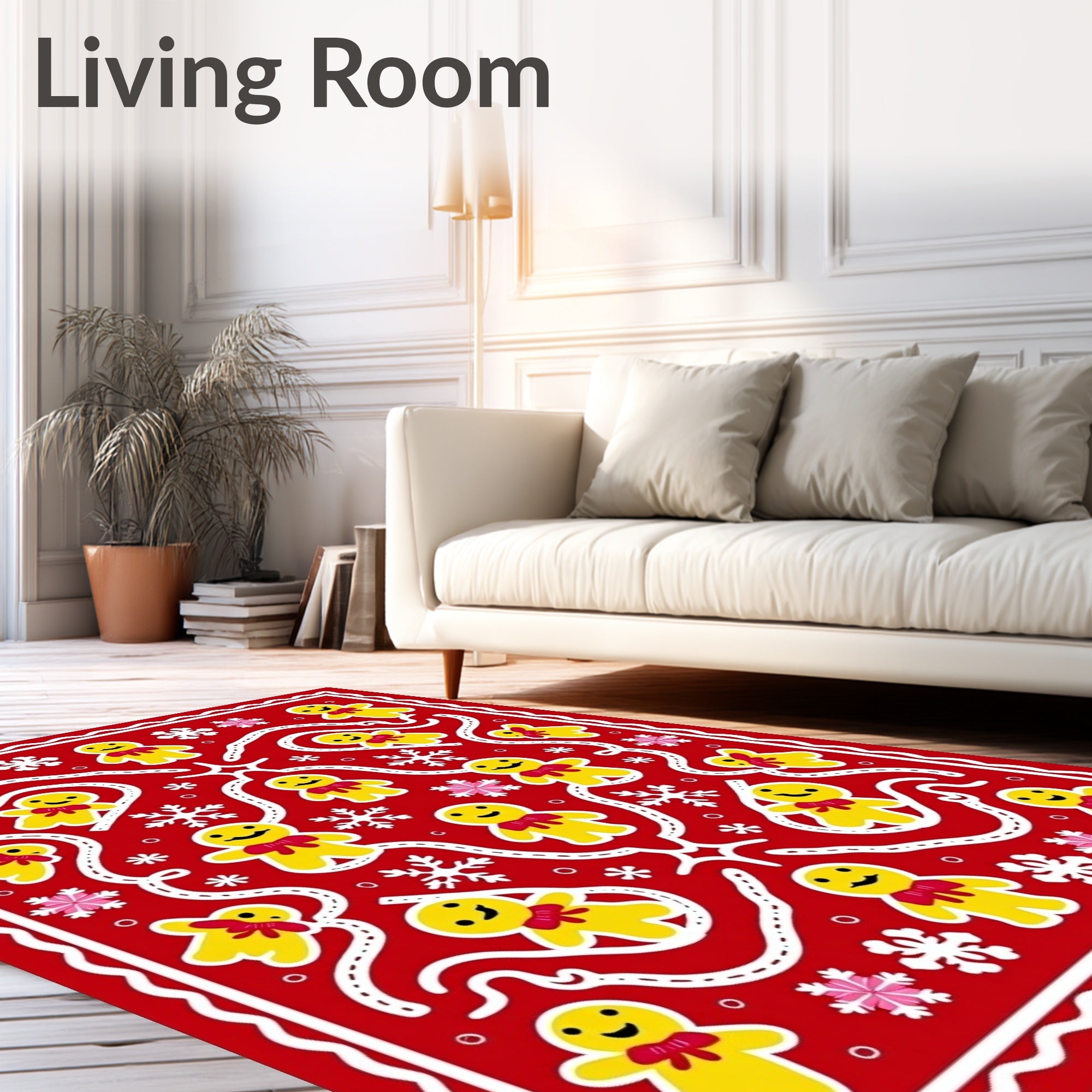 Holiday Gingerbread Man Snowflake Red Rug
