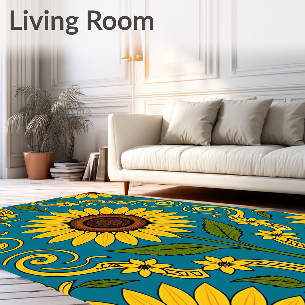 Teal Sunflower Medallion Swirl Rug
