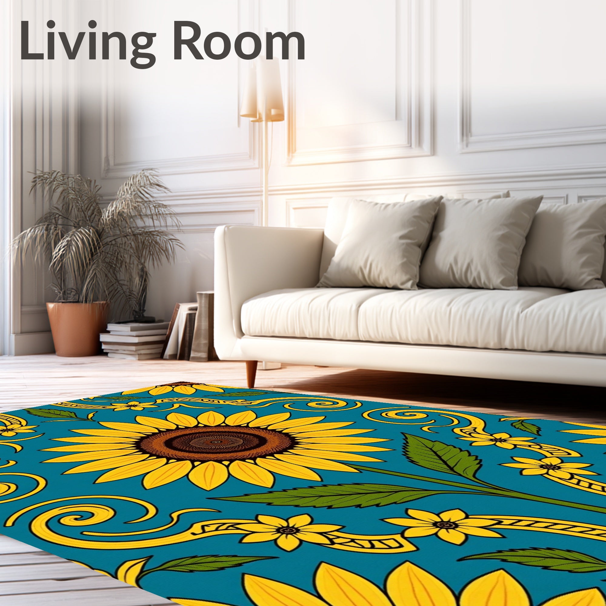 Teal Sunflower Medallion Swirl Rug