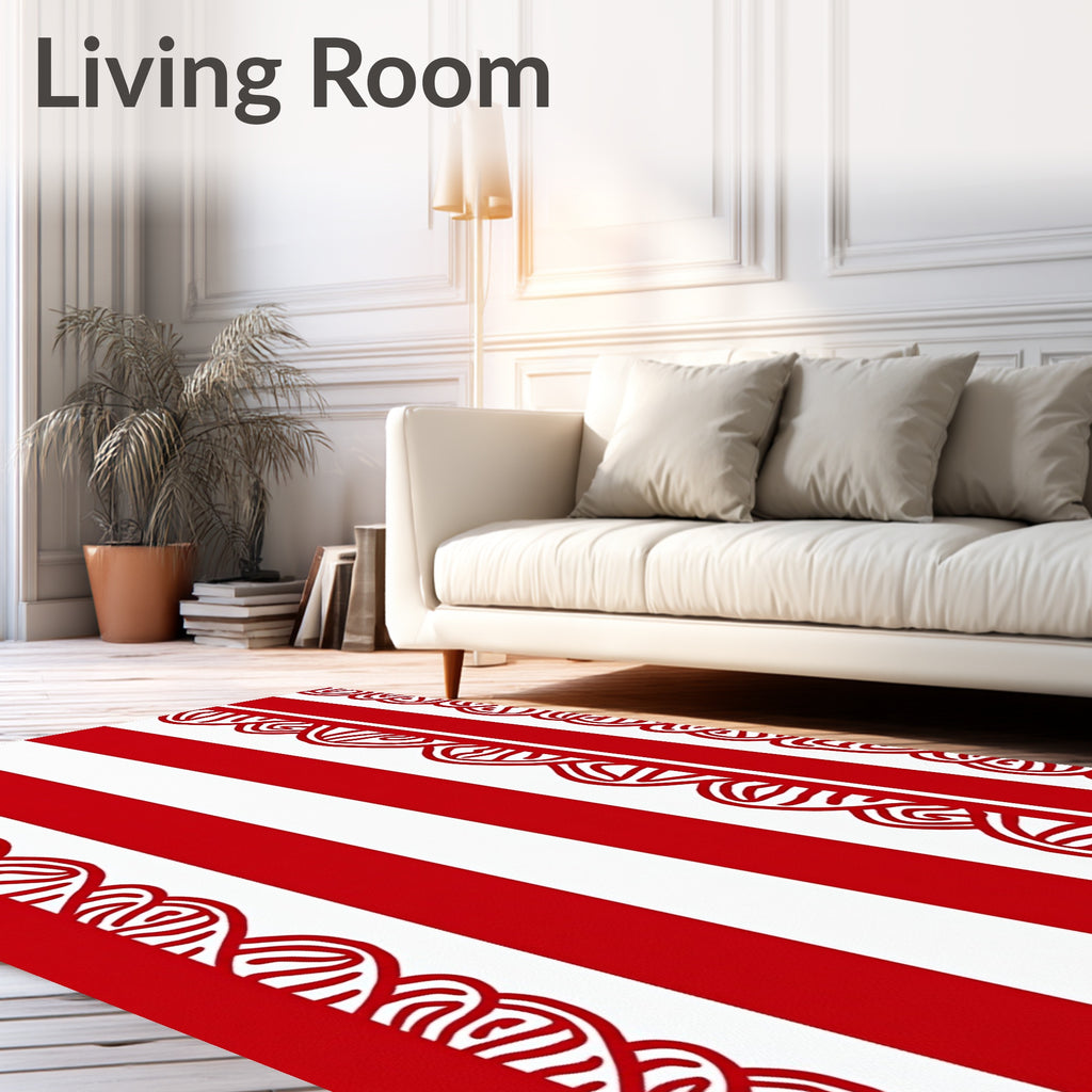 Crimson white scalloped stripe Rug