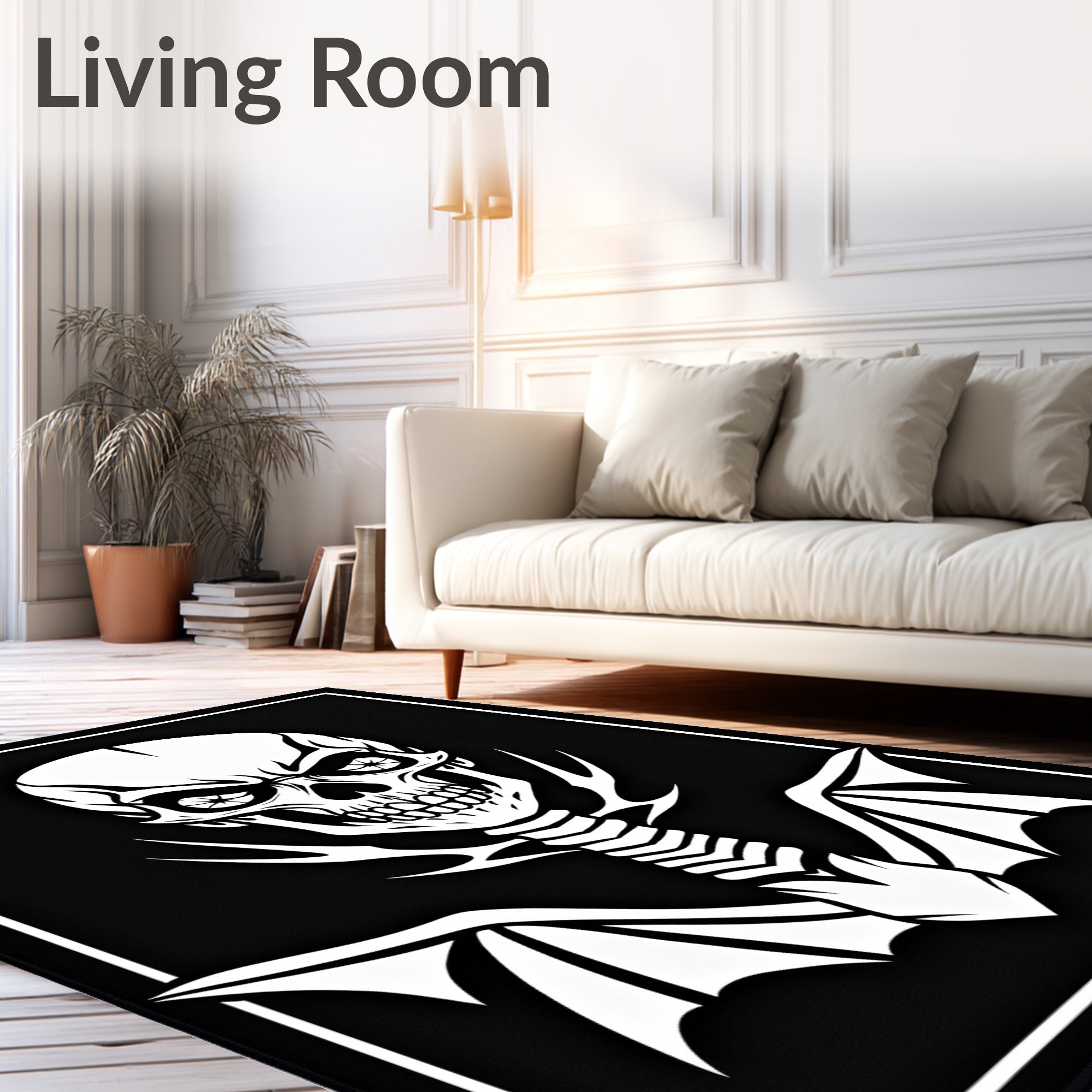 Monochromatic Fierce Skull Bat Wings Rug