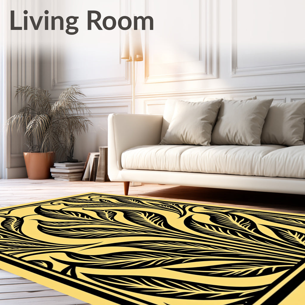 Black Leafy Flourish Art Deco Rug