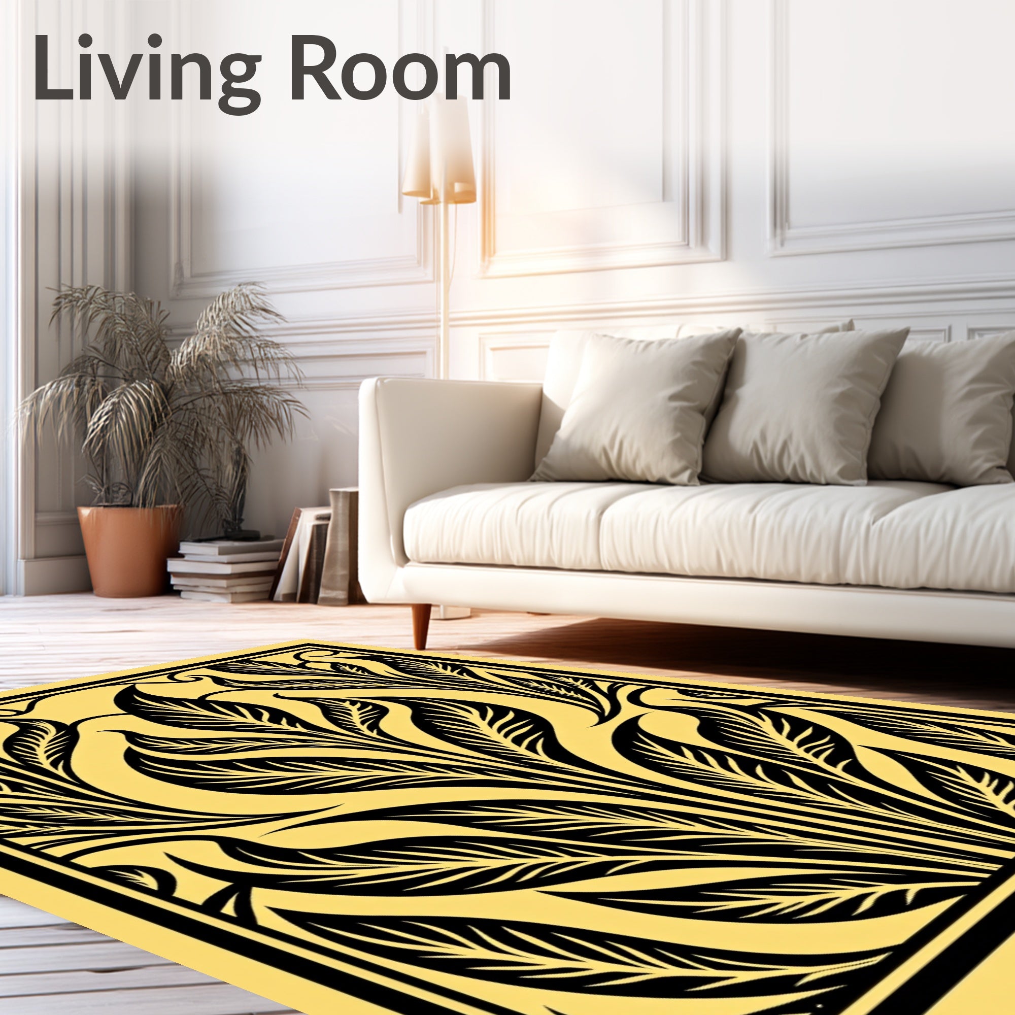Black Leafy Flourish Art Deco Rug