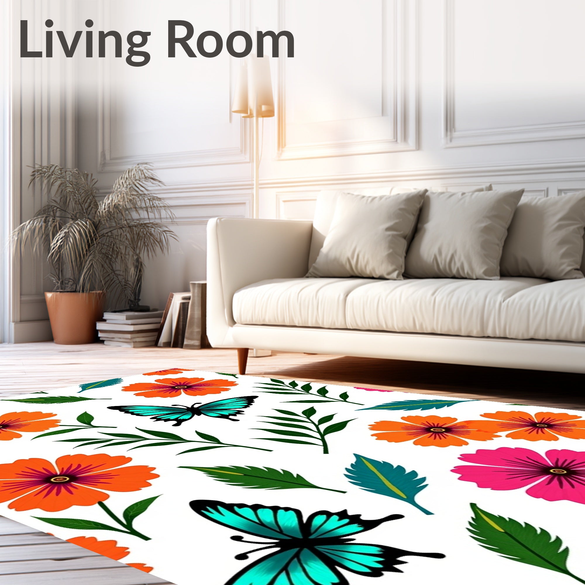Bright Floral Butterfly Garden Vibe Rug
