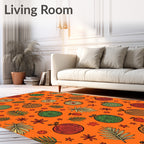 Orange Festive Ornaments Leafy Garland Rug