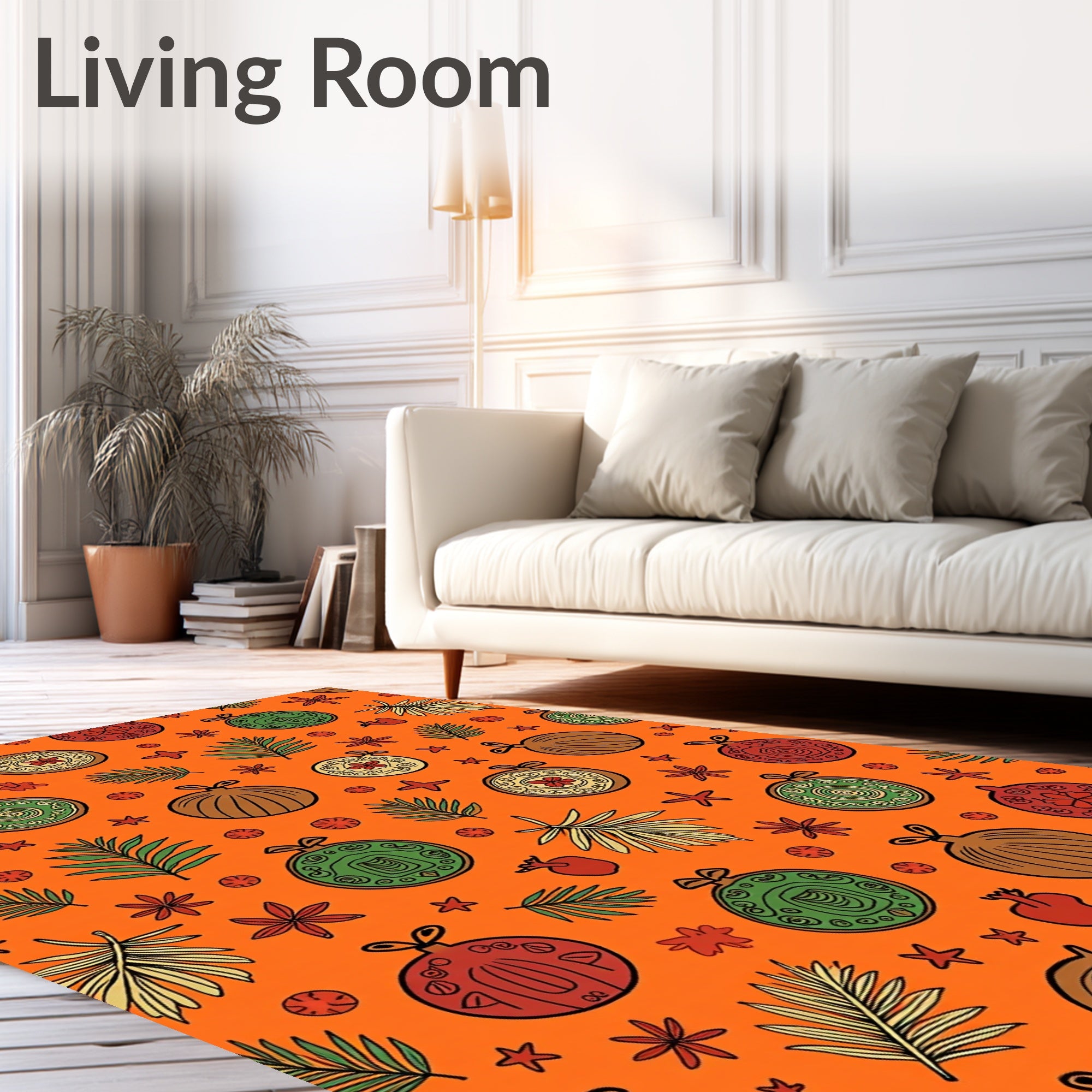 Orange Festive Ornaments Leafy Garland Rug