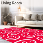 Crimson White Abstract Swirl Scroll Rug