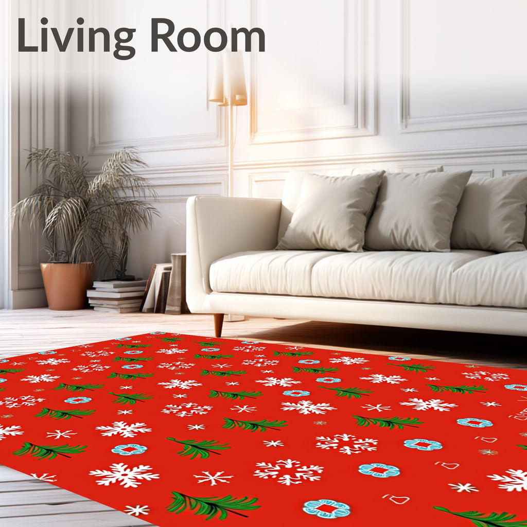 Red Festive Trees Snowflakes Garland Rug