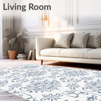 Elegant Blue Floral Scrollwork Rug