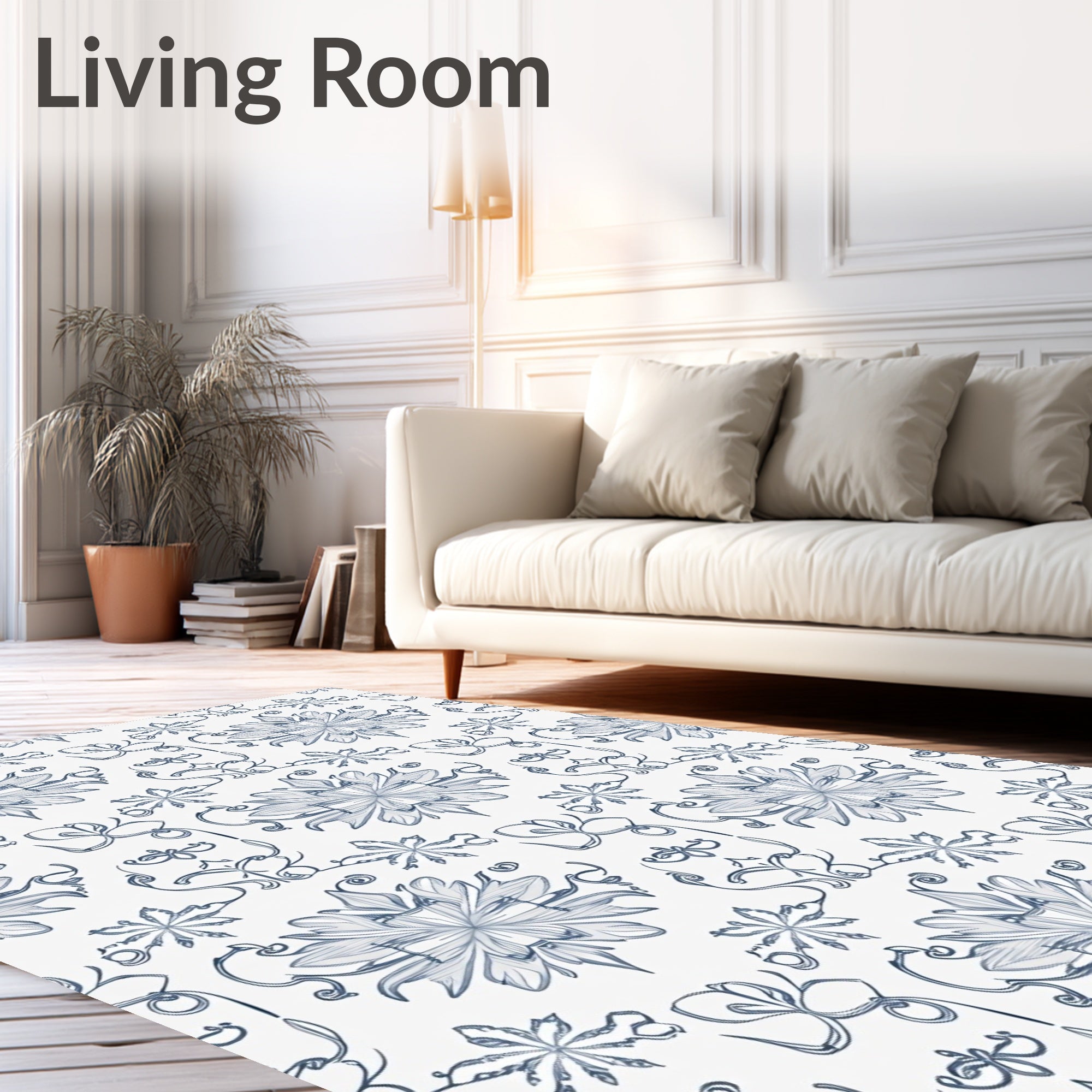 Elegant Blue Floral Scrollwork Rug