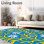 Blue Yellow Floral Branches Stars Rug