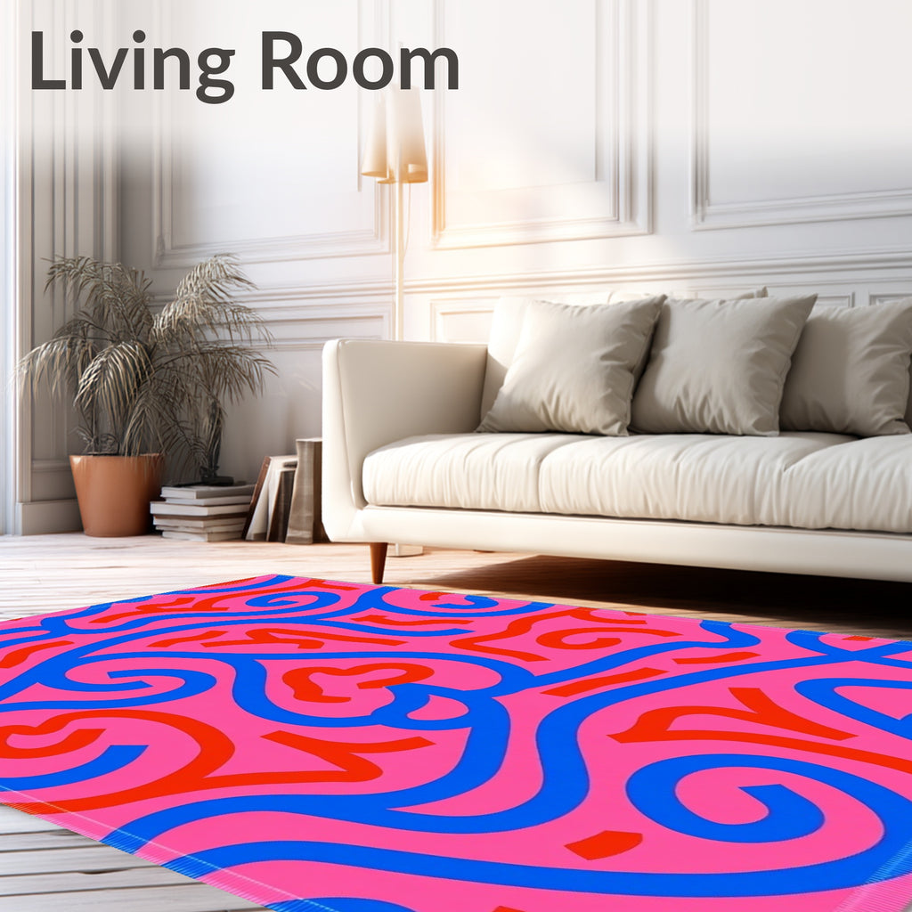 Vibrant Pink Blue Red Swirl Rug