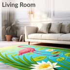 Pink Flamingo Lily Pond Artwork Rug
