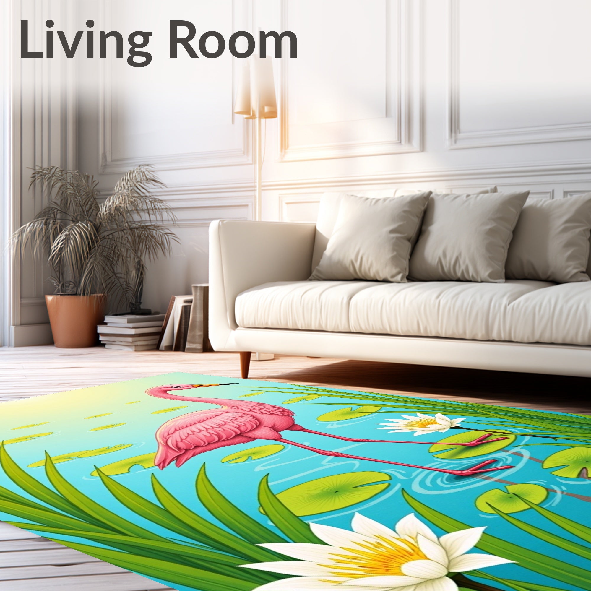 Pink Flamingo Lily Pond Artwork Rug