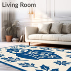 Deep Blue Owl Holly Floral Rug