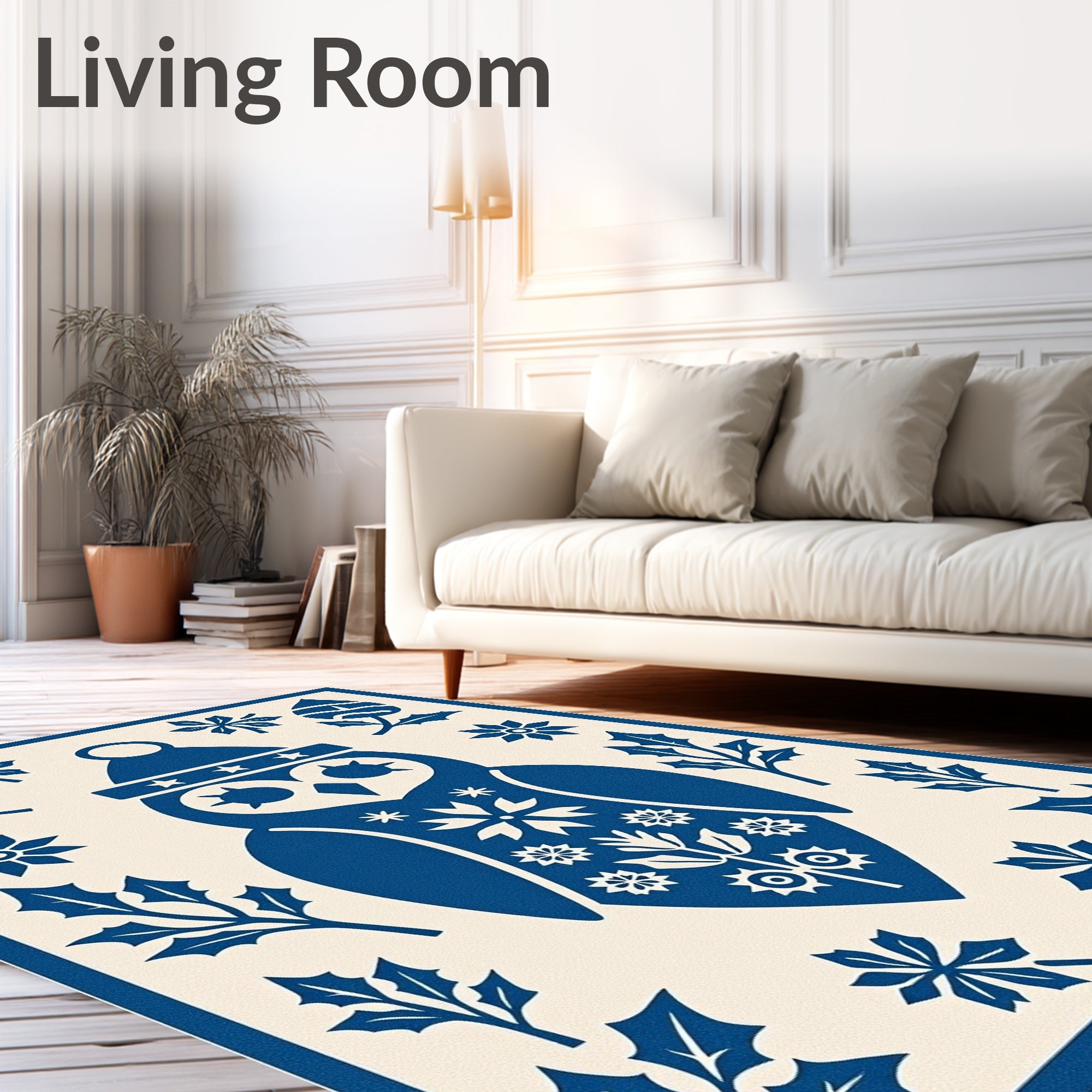 Deep Blue Owl Holly Floral Rug