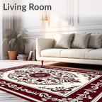 Deep Red Floral Garland Border Rug