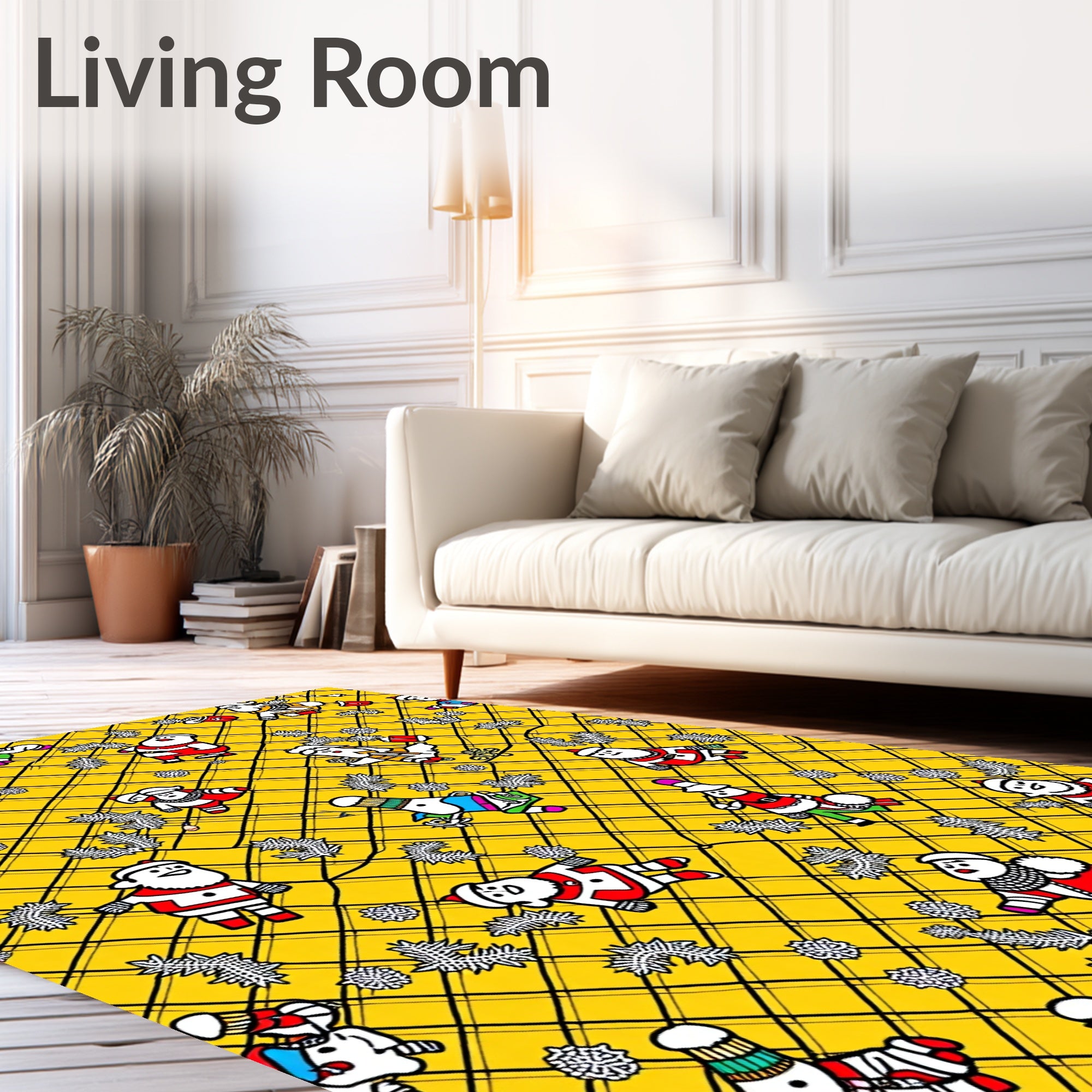 Yellow Whimsical Christmas Character Plaid Rug