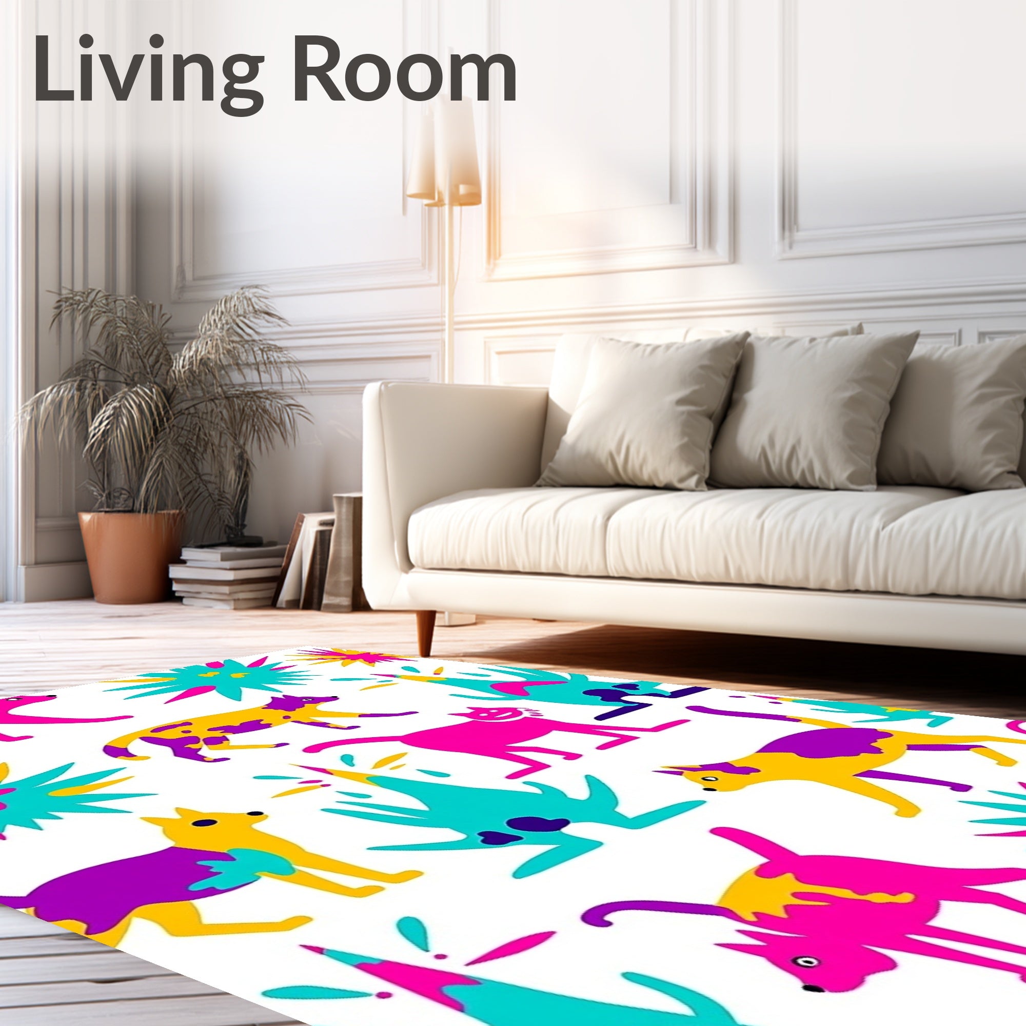 Vibrant Pink Yellow Purple Animal Burst Rug