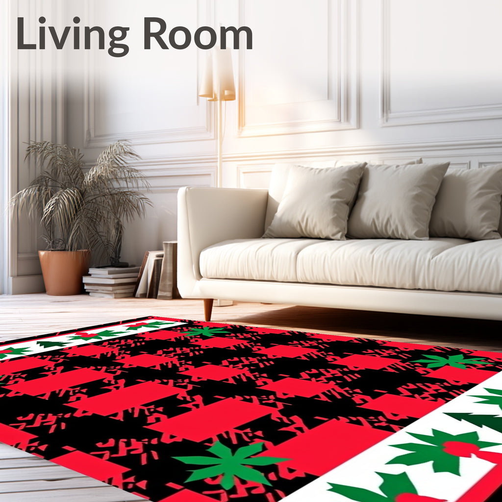 Red Black Plaid Holly Forest Rug