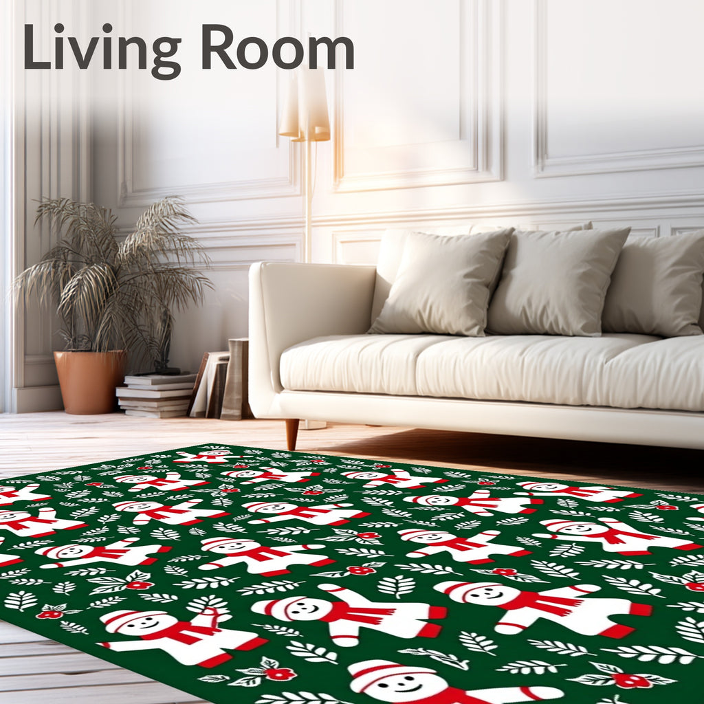 Festive Red Scarf Snowmen Holiday Rug