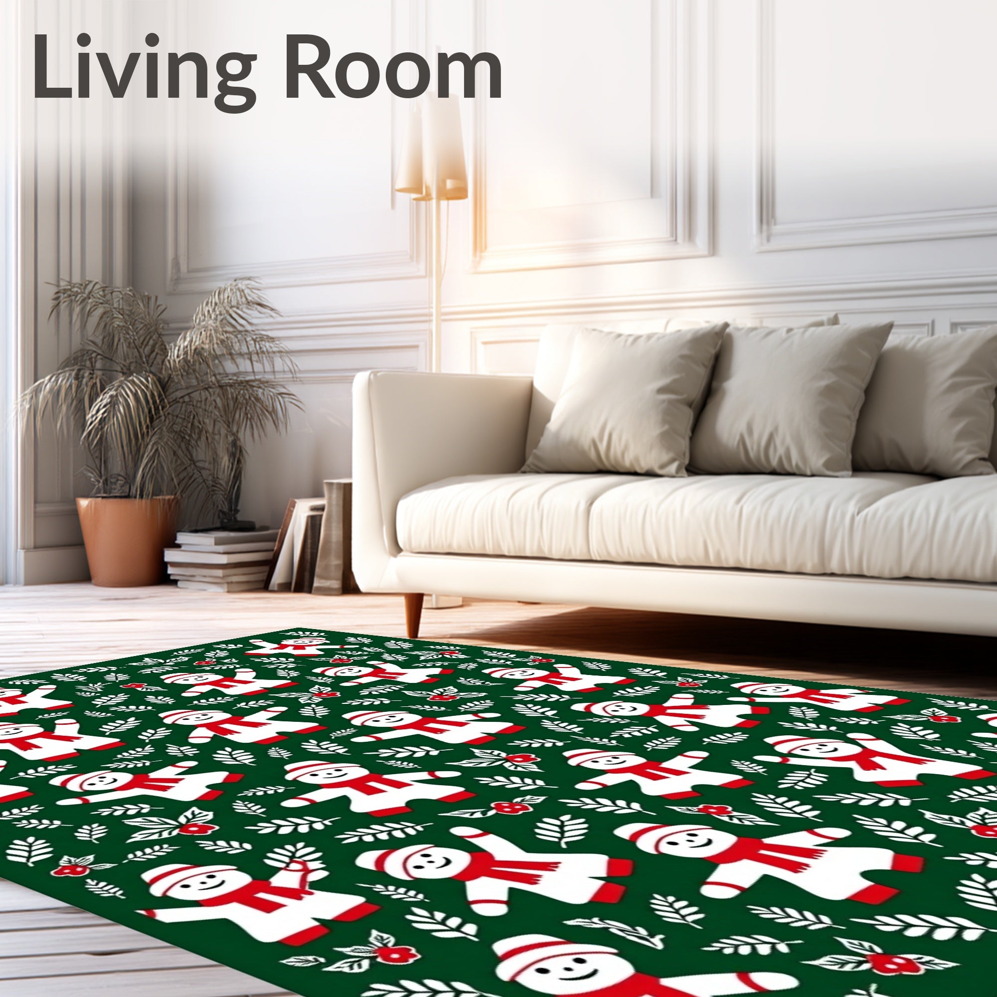 Festive Red Scarf Snowmen Holiday Rug