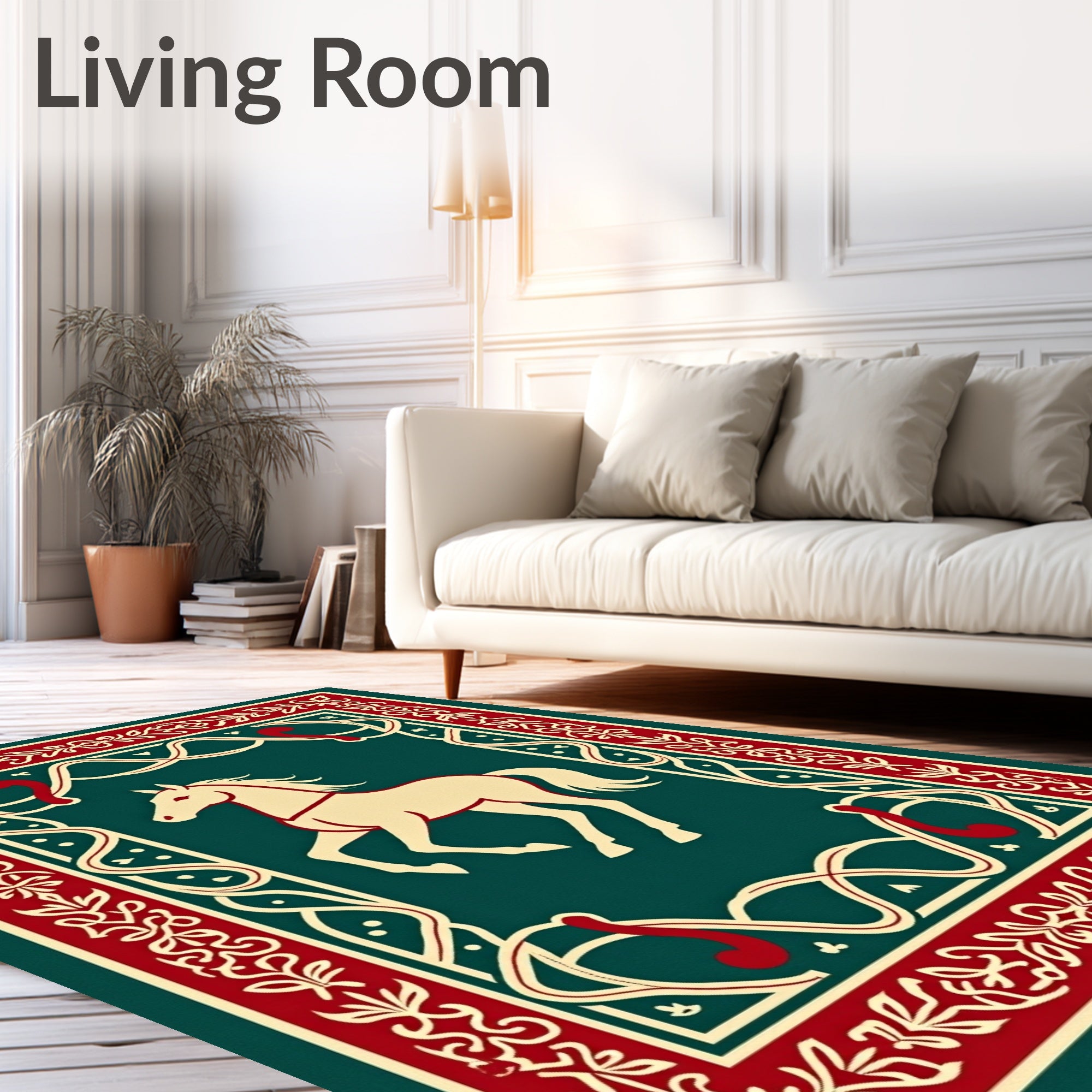 Red Cream Forest Horse Medallion Rug