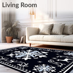 Winter Navy Snowflake And Deer Rug