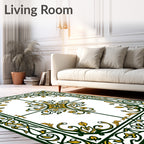 Ornate Gold Leaf Scrollwork Border Rug