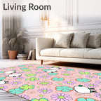 Playful Pink Sheep Floral Medley Rug
