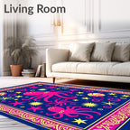 Bright Pink Octopus Bordered Navy Fabric Rug