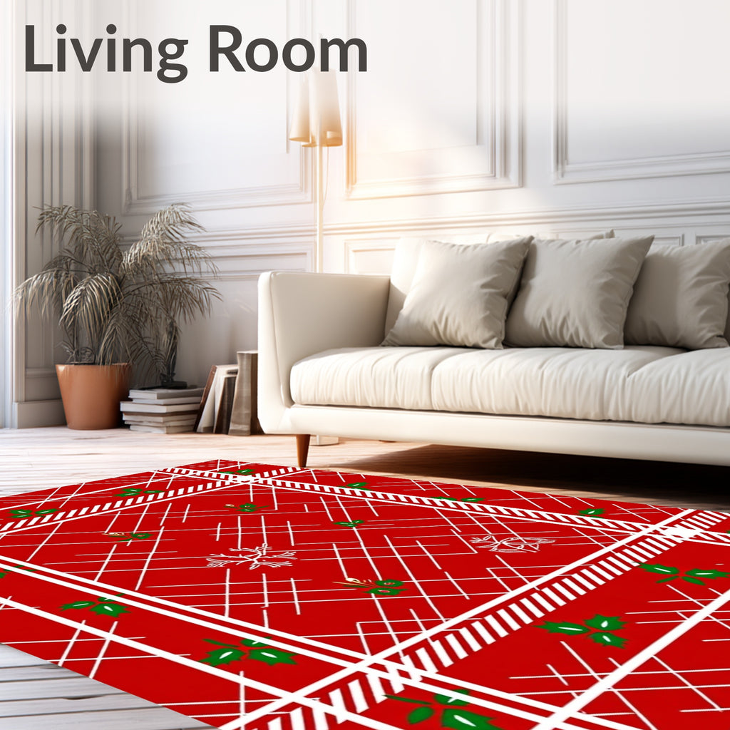 Warm Red Holly Snowflake Plaid Rug