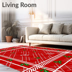 Warm Red Holly Snowflake Plaid Rug