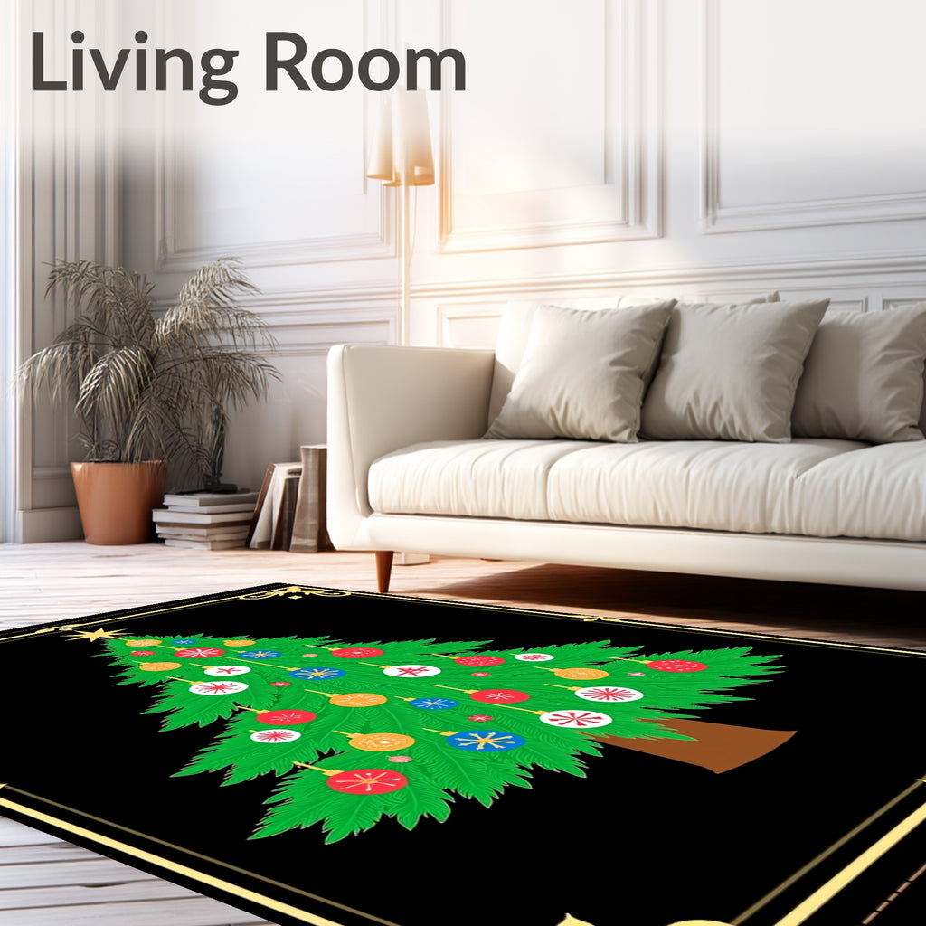 Festive Green Christmas Tree Ornaments Rug