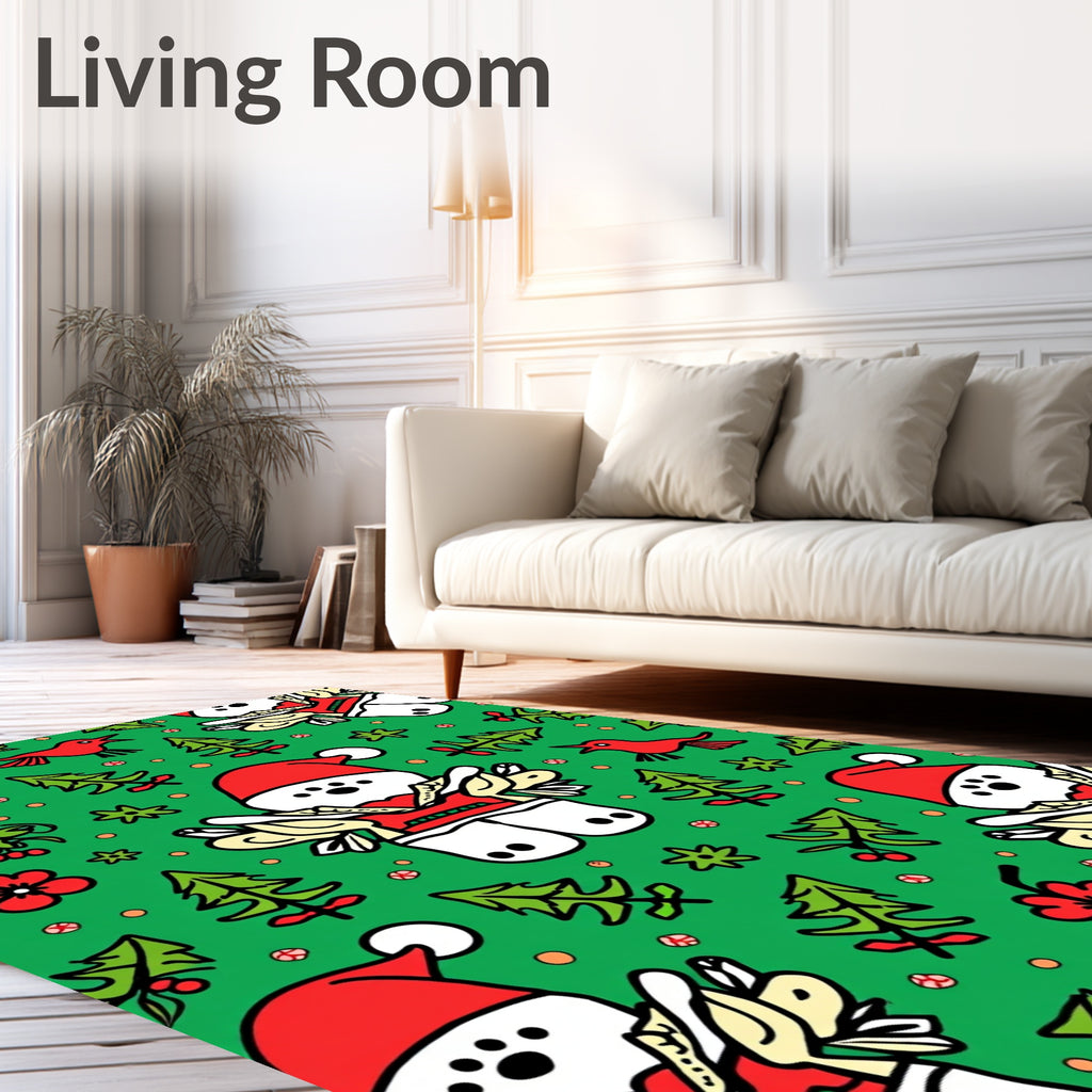 Whimsical Red Birds Christmas Trees Rug