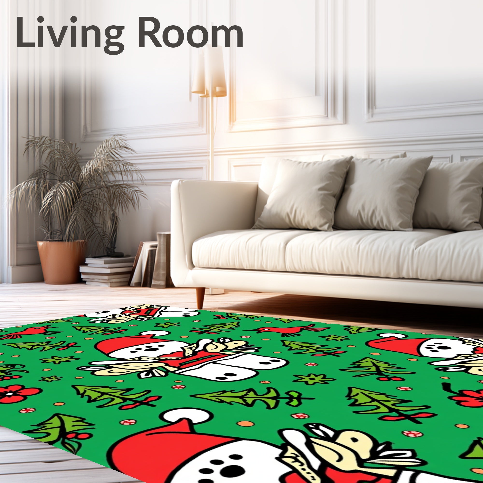 Whimsical Red Birds Christmas Trees Rug
