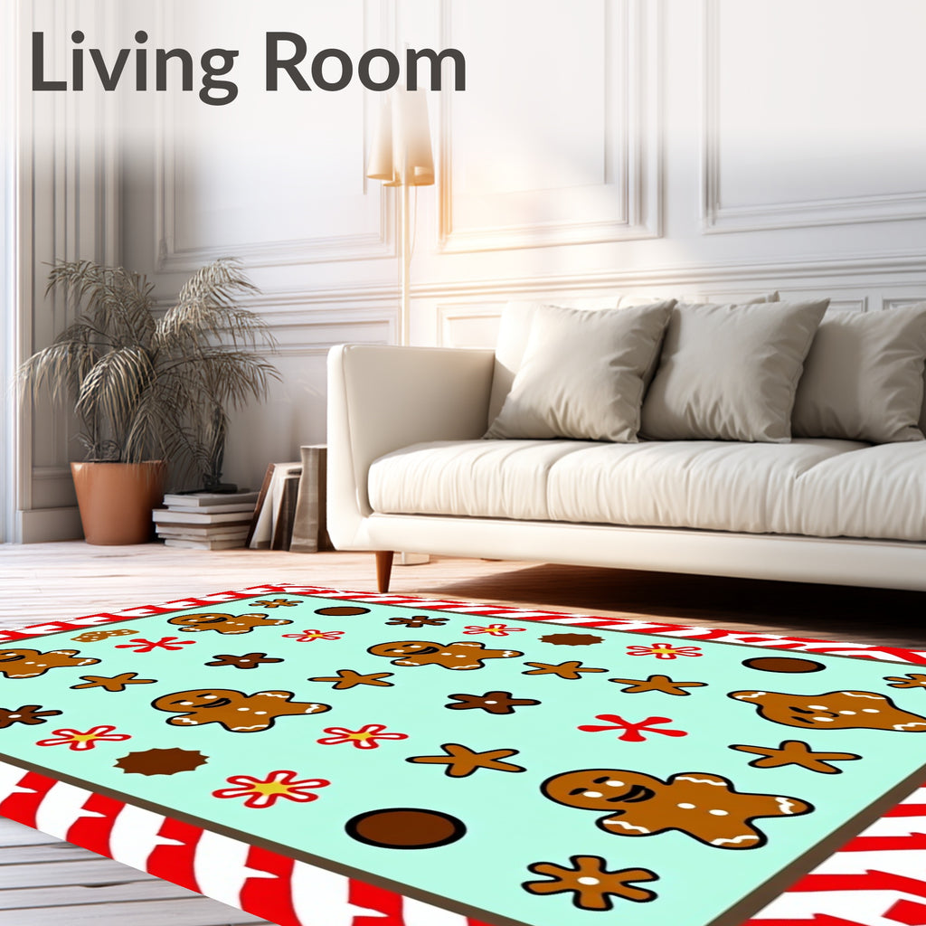 Gingerbread Men Red White Candy Cane Rug