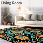 Orange Teal Sunflower Mandala Rug