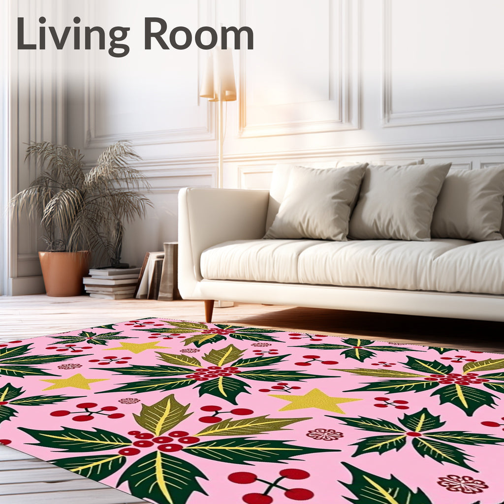 Pink Festive Holly Berry Star Rug