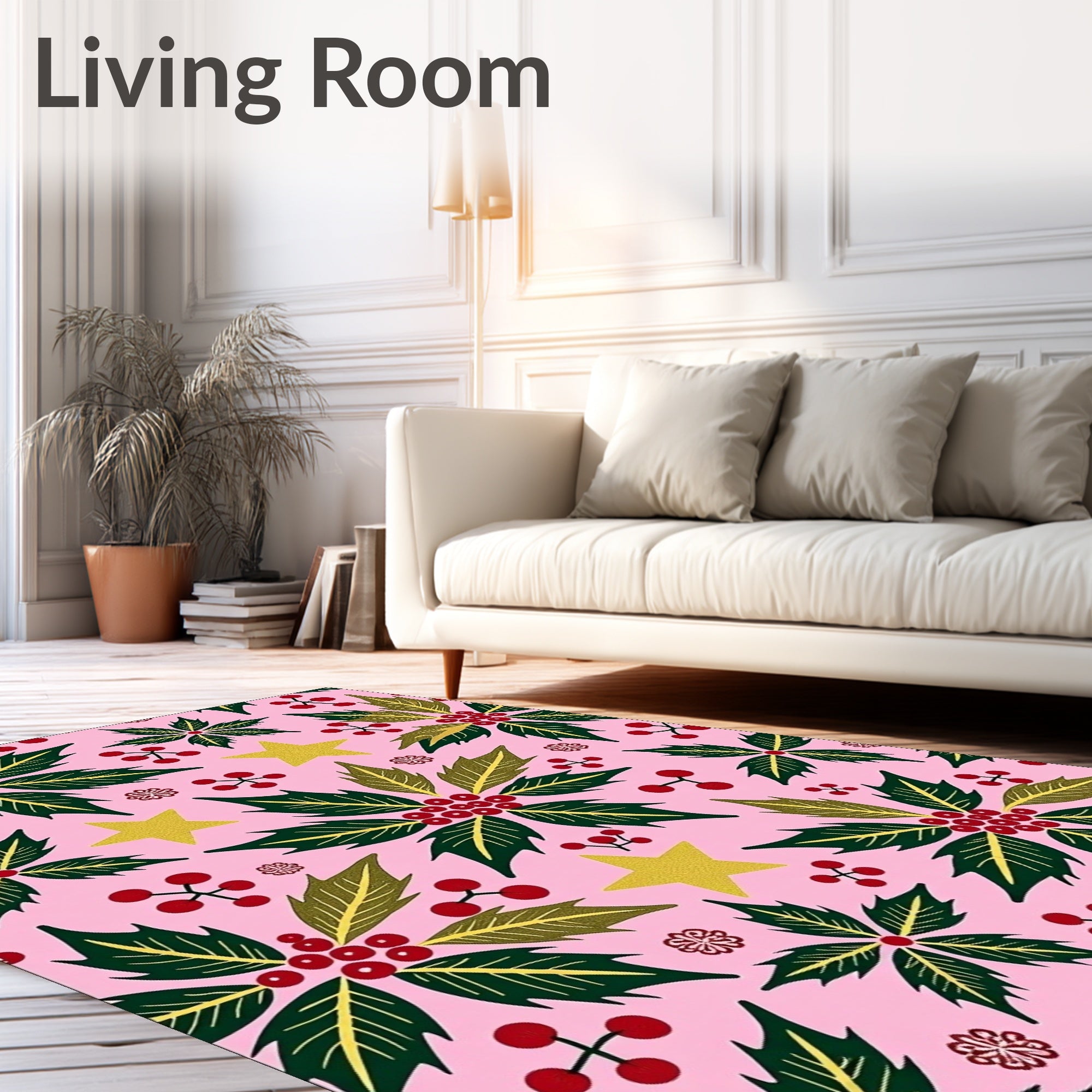 Pink Festive Holly Berry Star Rug
