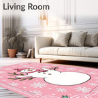 Pink Snowman Snowflake Border Rug