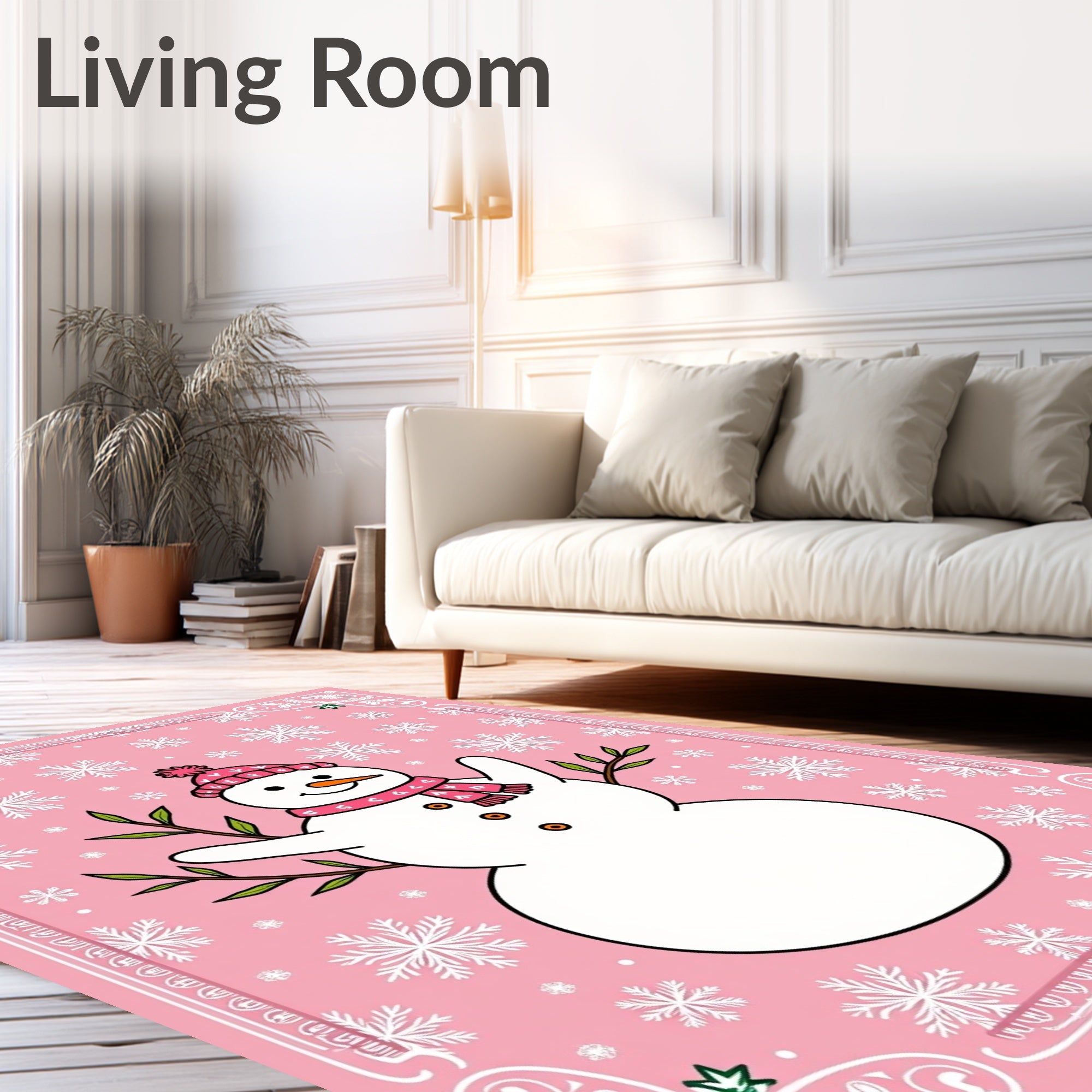 Pink Snowman Snowflake Border Rug