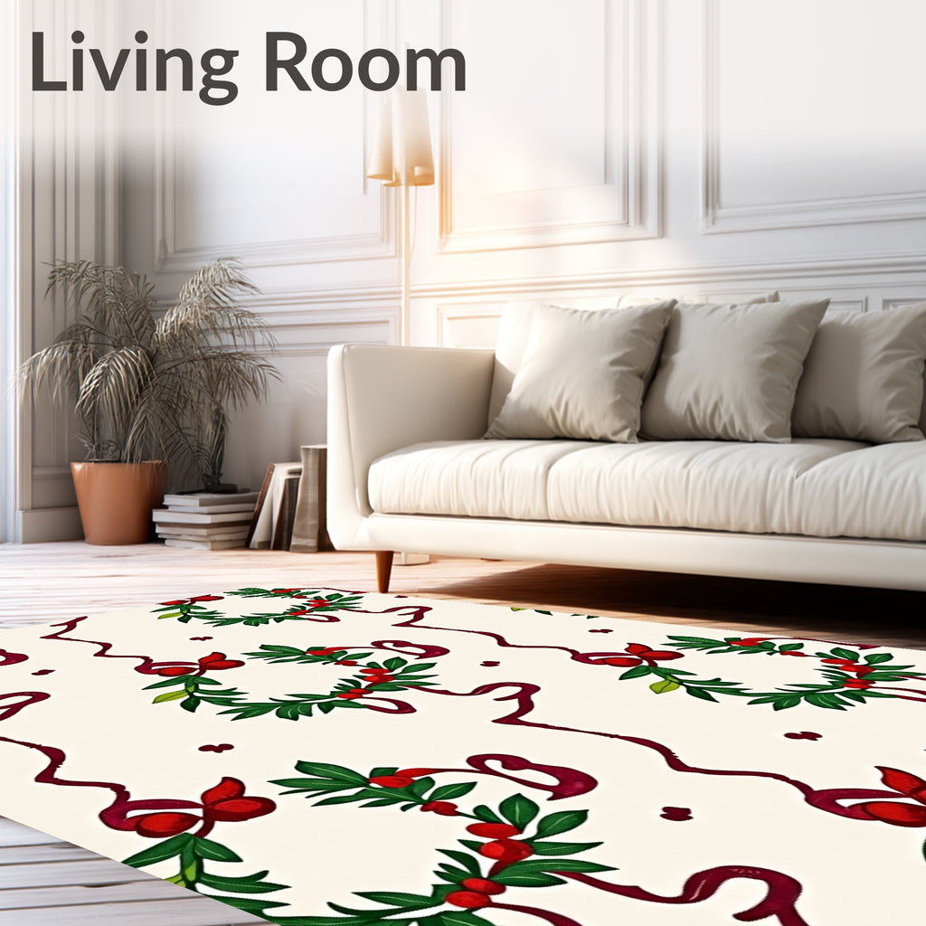 Festive Holly Berry Wreath Ribbon Rug