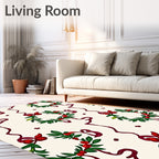 Festive Holly Berry Wreath Ribbon Rug