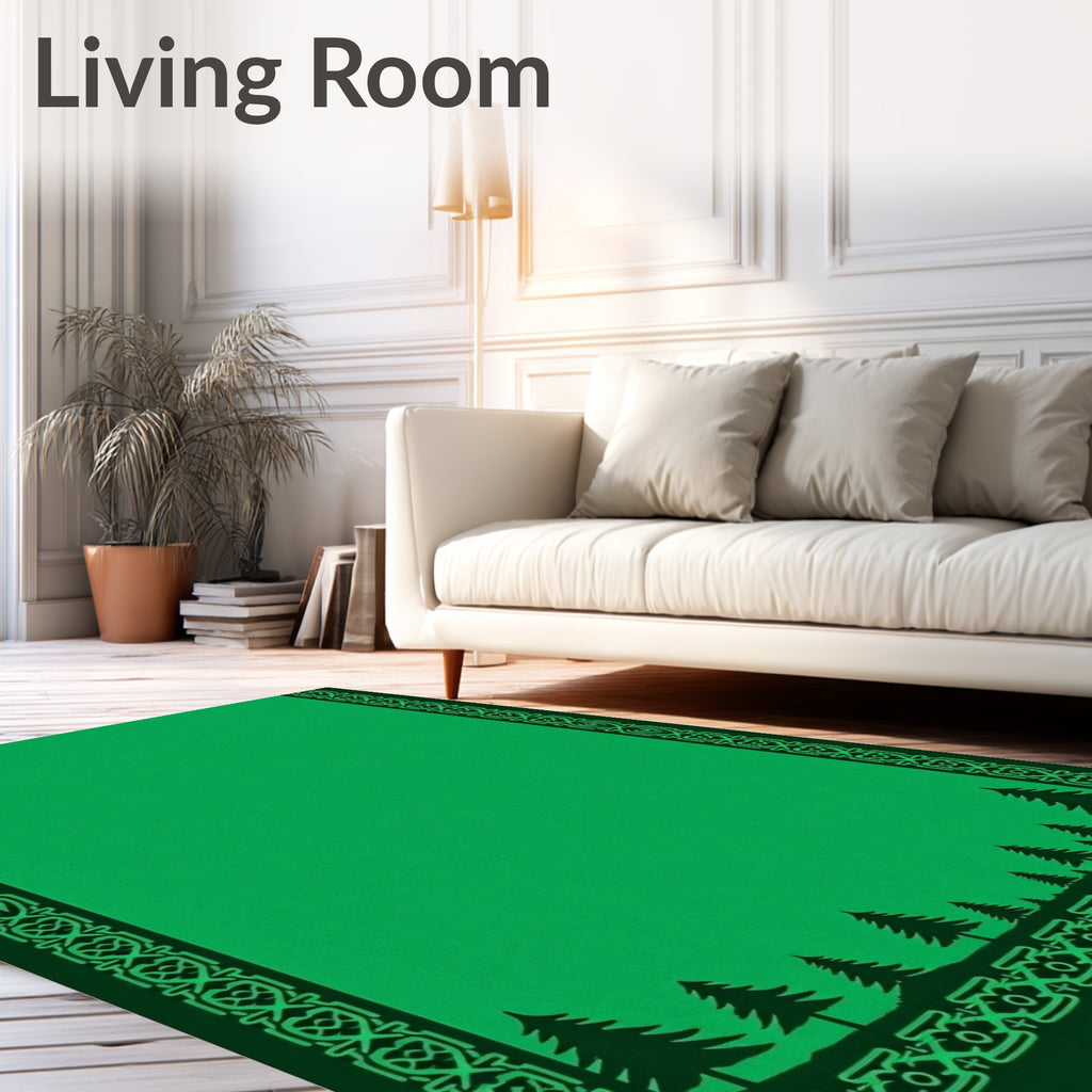 Emerald Woodland Scenic Border Rug