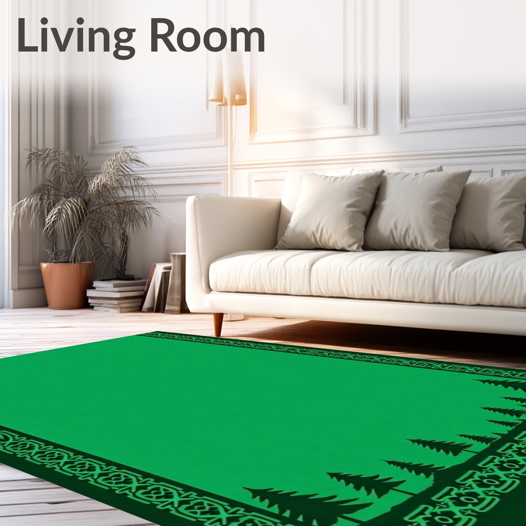 Emerald Woodland Scenic Border Rug