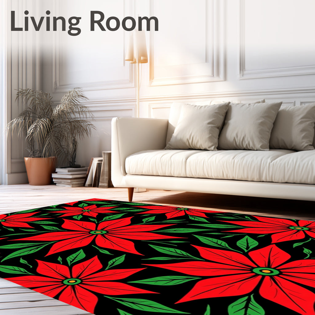 Bold Red Poinsettia Floral Repeat Rug