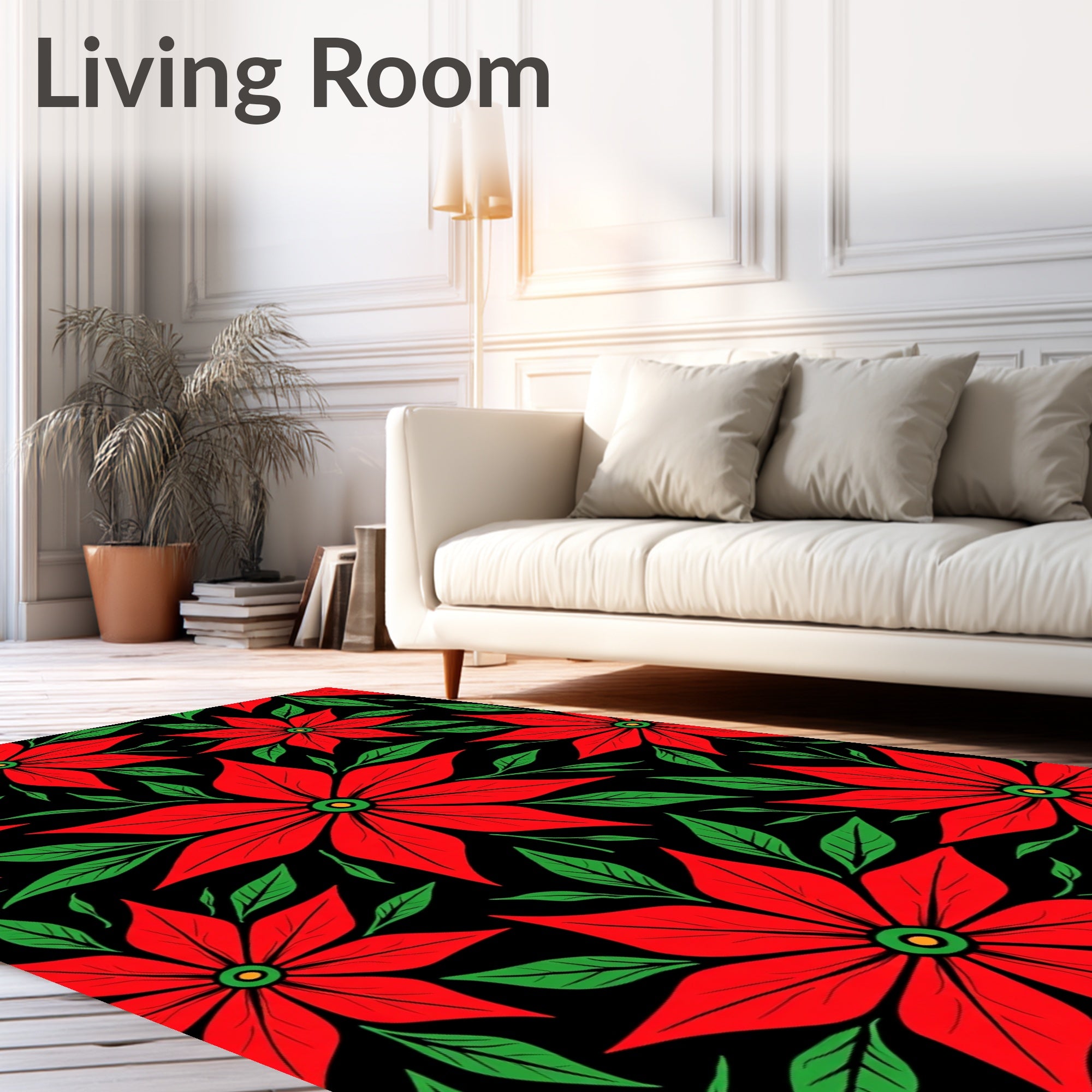 Bold Red Poinsettia Floral Repeat Rug